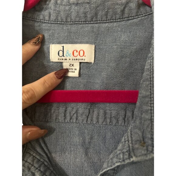 D&Co Denim Button-Front 2X Shirt Jacket With Pockets Blue Long Sleeve Womens Cas - Picture 4 of 5